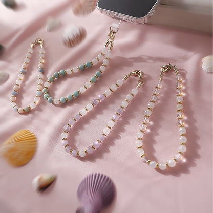 Hot Selling Universal Natural Gemstone Phone Chain for Girls Handmade Bead Phone Hanging Rope Car Keychain Hanging