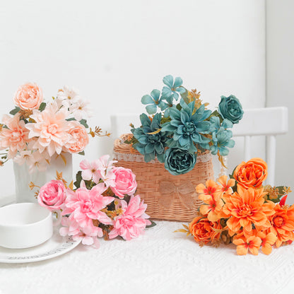 Peony & Dahlia Silk Artificial Flower Bouquet | High Quality Home Wedding Decor | Bride Bouquet Party DIY Gift