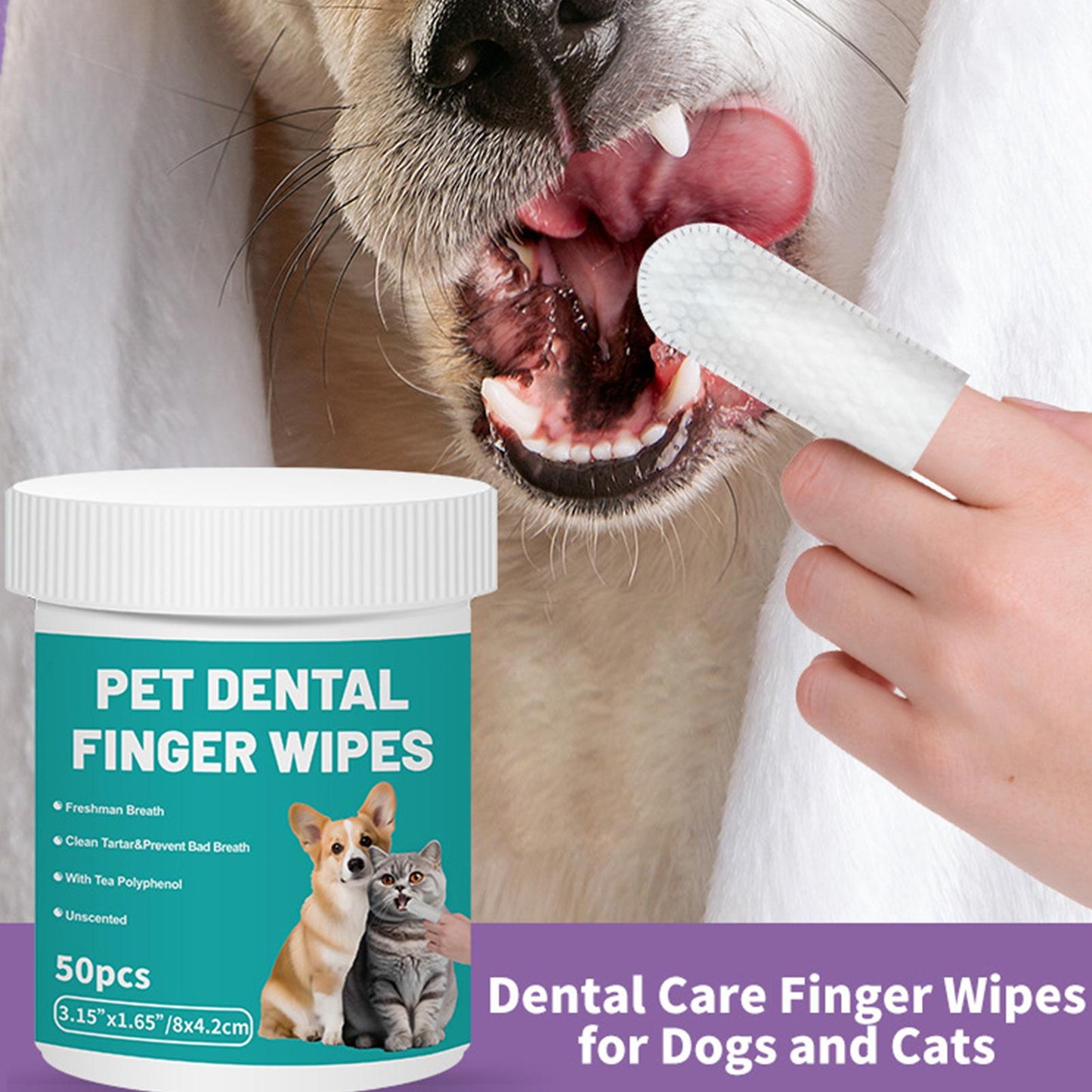 50Pcs Pet Teeth Cleaning Wipes | Dental Finger Wipes | Disposable Gentle Teeth Cleaning Pads | Bad Breath Remover | For Dogs And Cats