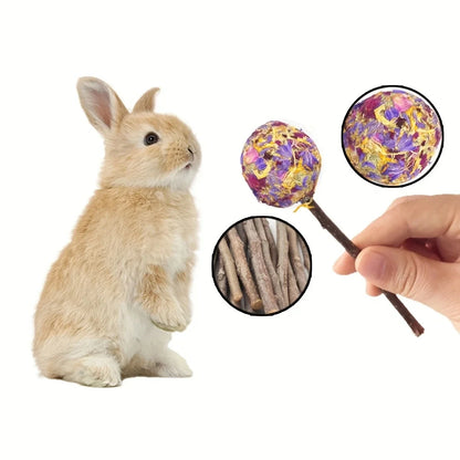 3-Pack Rabbit Lollipop Chew Toys Teeth Grinding Candy-Shaped Pet Chews With Petal Design | Apple Branch Chew Wood For Rabbits Guinea Pigs Teeth Grinding Treats