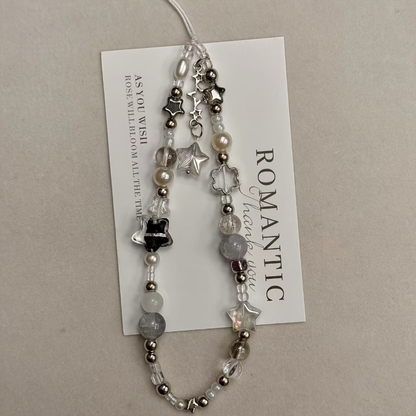Fashion Silver Star Pearl Beaded Beaded Pendant Phone Strap Charm For Universal Accessories Chain Lanyard Gift
