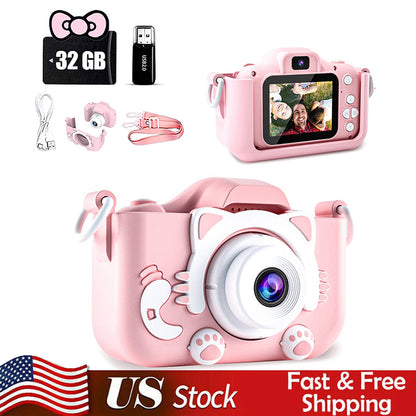 Kids Mini Digital Camera Toys Cartoon Soft Silicone Cover 32GB SD Card For Boy Girl Christmas Gift