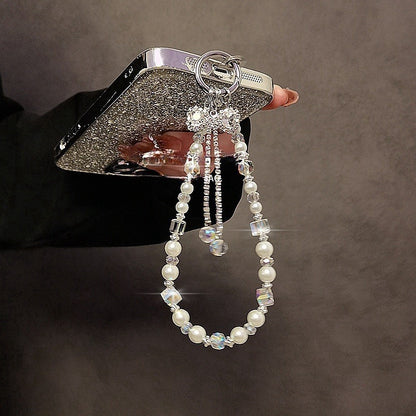 Luxury High-End Flash Diamond Bow Tassel Mobile Phone Chain Crystal Beaded Mobile Phone Lanyard Short Wrist Holding Chain