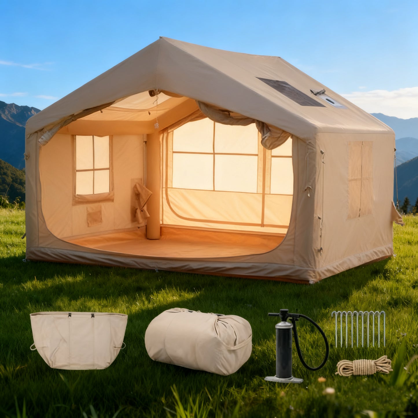 5-8 PERSON TENT Inflatable Tent for Camping | Ultra-Quick Setup Blow Up Tent | 80.73 Square Feet 4 Season Inflatable Tent with Stove