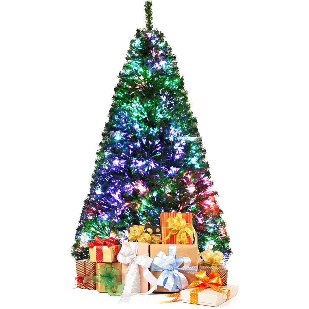 Pre-lit Artificial Christmas Tree, Premium Fiber Optic Christmas Tree, Holiday Spruce Xmas Tree with Solid Metal Stand