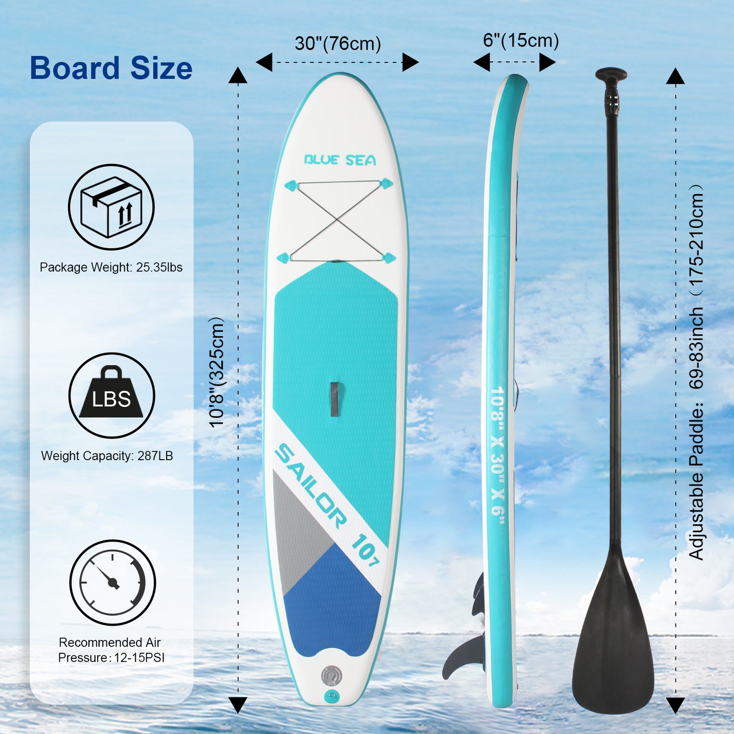 10FT 8IN INFLATABLE STAND UP PADDLE BOARD | ECO PVC NON-SLIP DECK | ADULT SUP BOARD | SURF/YOGA/FISHING PADDLE BOARD