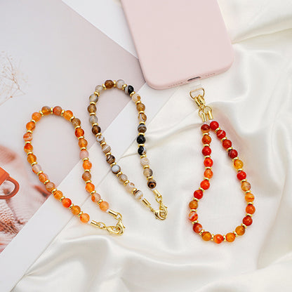 Bohemian Style Handmade Natural Gemstone Rough Stone Mobile Phone Chain Bead Phone Lanyard Fashion Phone Hand Rope Wrist Pendant