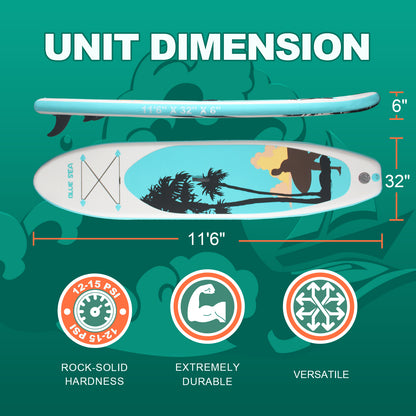 PORTABLE INFLATABLE STAND UP PADDLE BOARD | 10'6"×32"×6" DIMENSIONS | PREMIUM PVC MATERIAL | FULL KIT FOR ADULTS/YOUTH