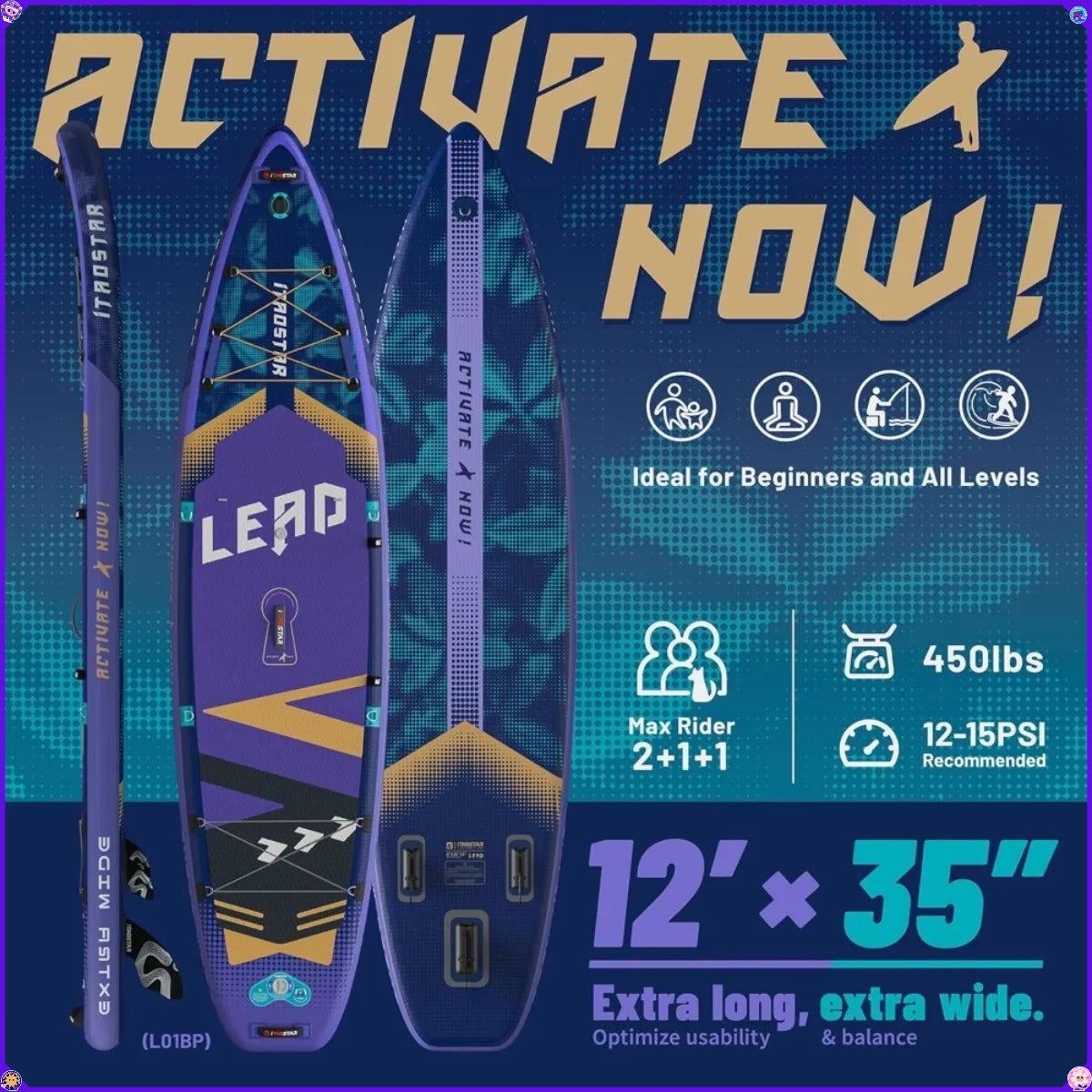LEAD 11‘×33" / 12’×35" INFLATABLE STAND UP PADDLE BOARD | PREMIUM SUP BOARD KIT | ULTRA STABLE PADDLEBOARD FOR ADULTS