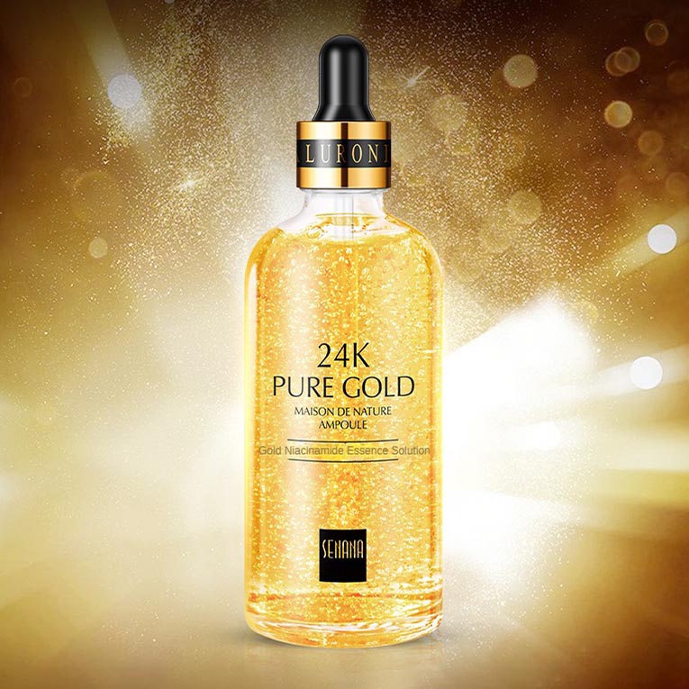 24K gold hyaluronic acid niacinamide facial essence deeply hydrating and moisturizing shrink pores brighten skin tone firming facial essence