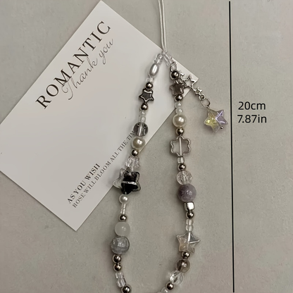 Fashion Silver Star Pearl Beaded Beaded Pendant Phone Strap Charm For Universal Accessories Chain Lanyard Gift