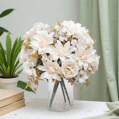 Peony & Dahlia Silk Artificial Flower Bouquet | High Quality Home Wedding Decor | Bride Bouquet Party DIY Gift