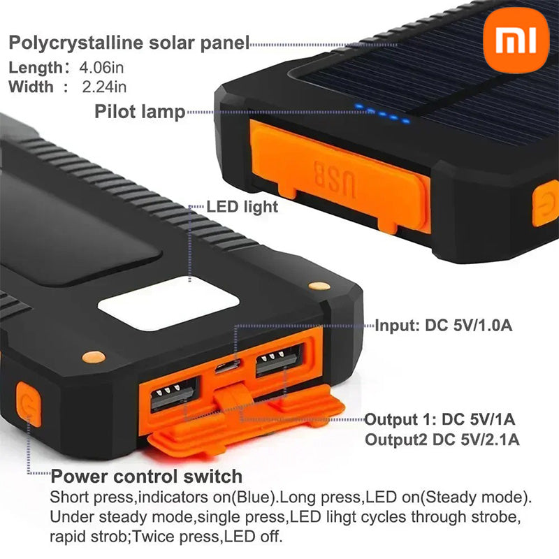 80000mAh Large Capacity Solar Power Bank | Portable with Lanyard | Compass | External Battery for Outdoor Camping | Fast Charging