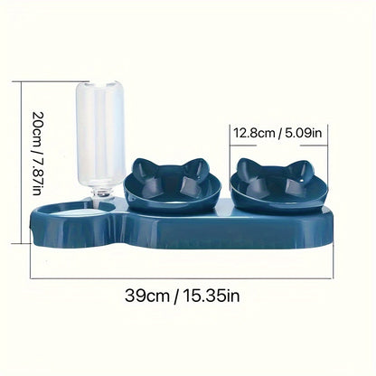 Anti Slip Tilted Cat Bowl With Automatic Water Dispenser | Non Electric Plastic Pet Feeding Accessories