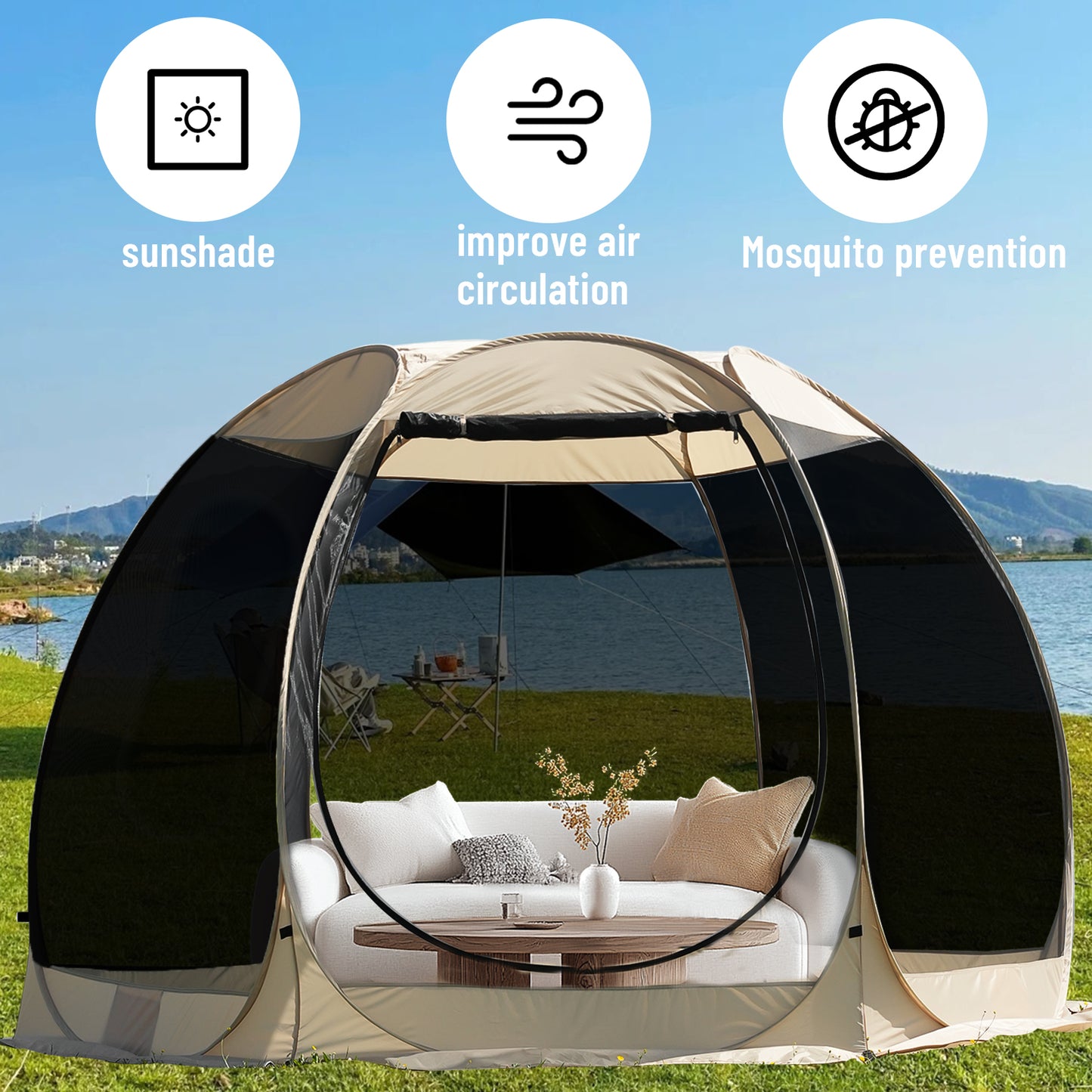 5-8 PERSON TENT | Portable Screen House Tent with Mosquito Net | Camping Backyard Patio & Protection Outdoor Shelter | Suitable for Family