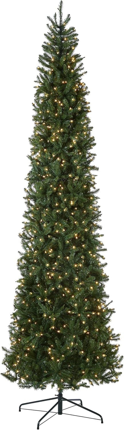 Artificial Pre-Lit Slim Christmas Tree, Green, Kingswood Fir, Multicolor Lights with a metal stand simulated branches