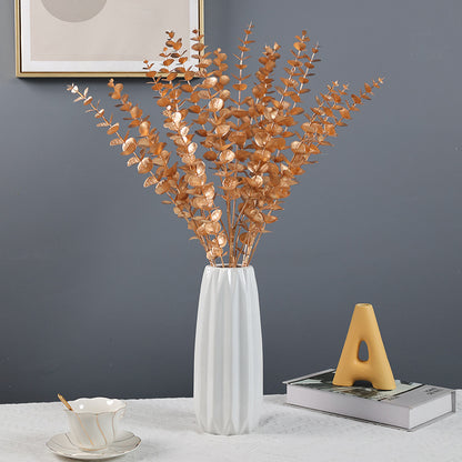 Gold Rose & Foliage Branch Arrangement | New Year Decoration Series | Turtle Back Eucalyptus & Ginkgo Leaf Fake Flower