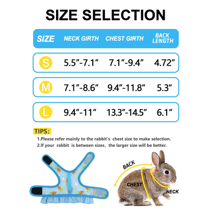 Cute Adjustable Rabbit Harness With Leash | Breathable Mesh Vest Skirt | Small Pet Harness Set | For Rabbits, Guinea Pigs