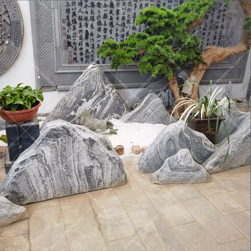 Stone and wood combination bench, garden bench, outdoor decoration, sturdy bench.