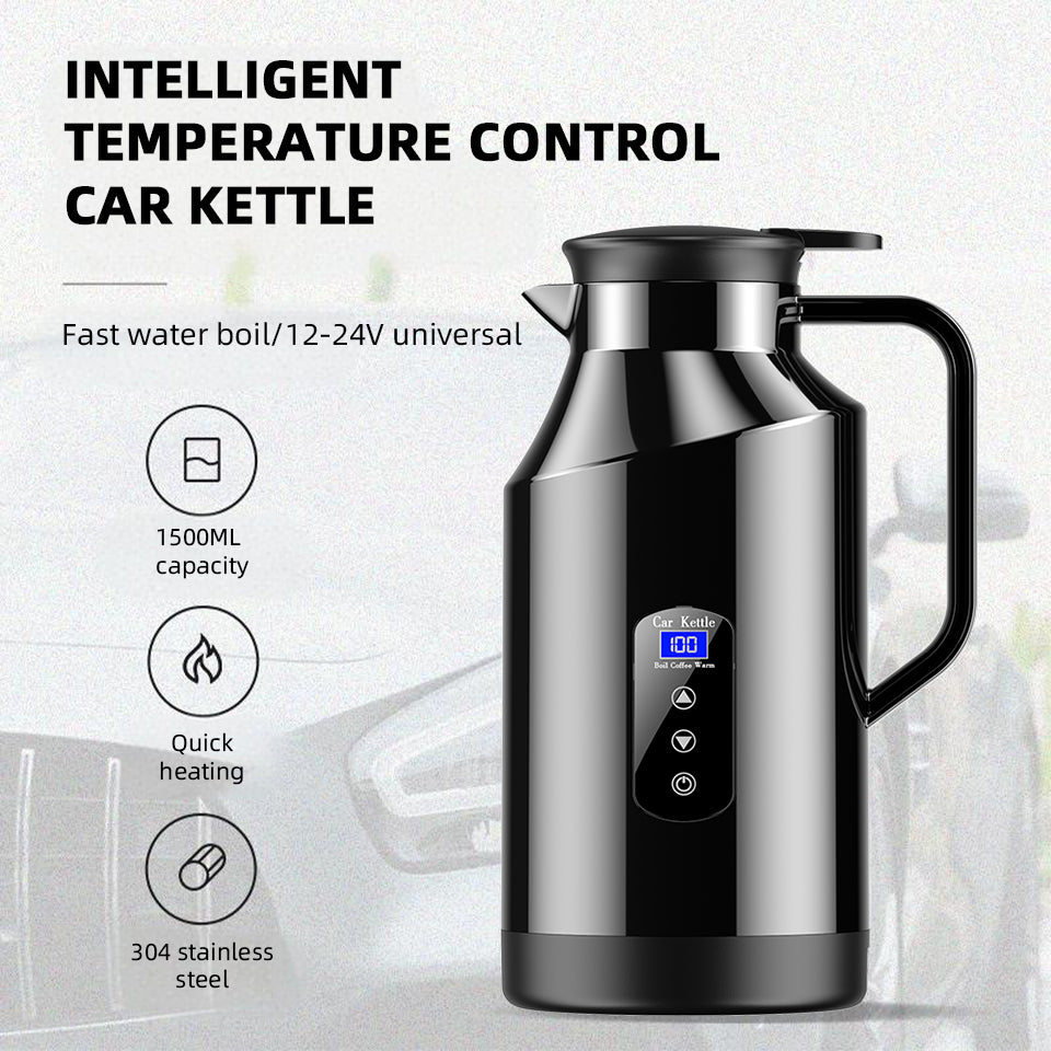 Portable Car Hot Kettle | 1500ML Large Capacity | 304 Stainless Steel Water Heater | Travel Auto 12V 24V | For Tea Coffee