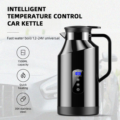 Portable Car Hot Kettle | 1500ML Large Capacity | 304 Stainless Steel Water Heater | Travel Auto 12V 24V | For Tea Coffee