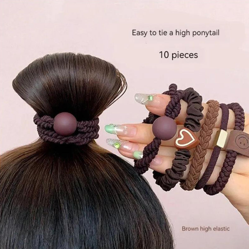 10PCS Women's Hair Ring Set Hair Accessories High Elasticity Leather Band Simple Temperament High Ponytail Durability New Style