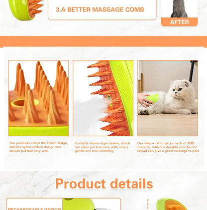 3-in-1 Cat Dog Steam Brush | Electric Sprayer | Massage | Pet Grooming Tool | Supplies