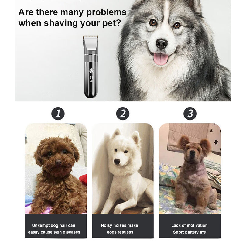 Pet Hair Clipper | Rechargeable Washable | Dog Cat Trimmer | Battery Display | Grooming Haircut | Low Noise Razor | Electric Clipper