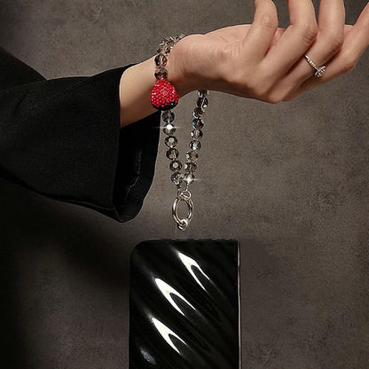 Luxury Rhinestone Strawberry Hand Chain | Retro Cute Wrist Short Lanyard with Clip for Phone Case & Keychain Pendant