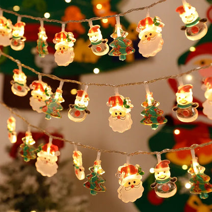 Christmas Lights String Santa Claus Snowman Battery-operated Garland LED Decorative Light Party New Year's festival Decor