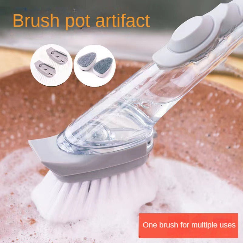 New Brush Pot Long Handle Cleaning Brush Kitchen Dishwashing Brush Dishwashing Sponge with Liquid Washing Brush