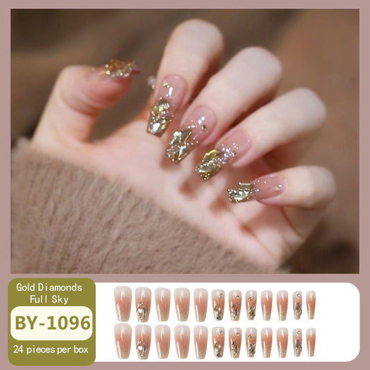 24-Piece French-Style Simple Luxurious Retro Gold Fake Nails | Elegant Timeless Nail Art