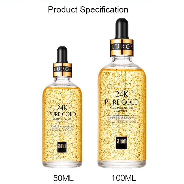 24K gold hyaluronic acid niacinamide facial essence deeply hydrating and moisturizing shrink pores brighten skin tone firming facial essence