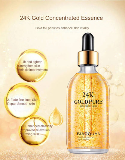 The 24K gold hyaluronic acid niacinamide facial essence is rich in collagen essence. It is anti - aging, can tighten the face, is used for skin care, and is an essence for hydrating and whitening.