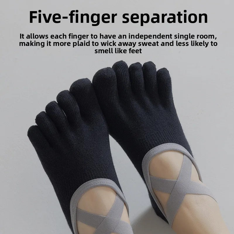 Women's Yoga Socks Spring Summer Five-Fingered Gym Fitness Anti-Slip Shock-Absorption Pilates Boat Socks Indoor Sports
