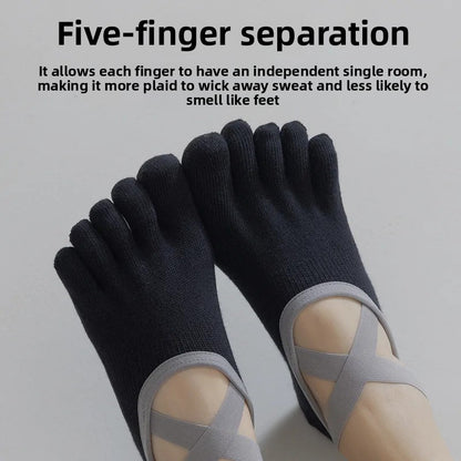 Women's Yoga Socks Spring Summer Five-Fingered Gym Fitness Anti-Slip Shock-Absorption Pilates Boat Socks Indoor Sports
