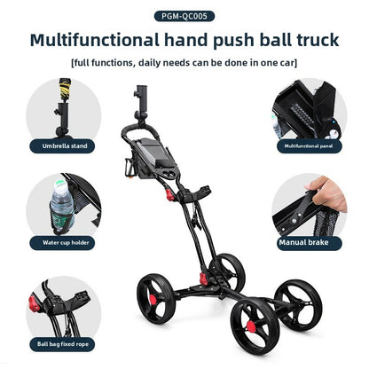 PGM Aluminium Alloy Golf Bag Cart | With Umbrella Holder & Bottle Cage | Foldable Four Wheels QC005