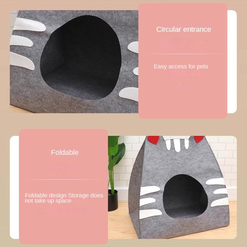 Felt Cartoon Cat-Face Detachable Washable And Foldable Pet Nests For All Seasons