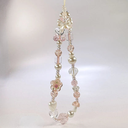 Cute Glass Bowknot Flower Bead Phone Strap | Multi-Functional Charm Chain for AirPods, Keys & Bags