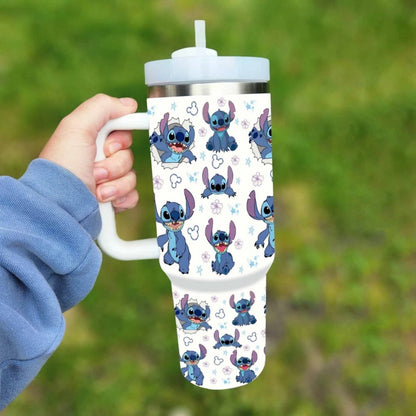 Disney Stitch Large Capacity Water Bottle Cartoon Stainless Steel Thermos Cup with Handle Double-Wall Insulated Cup Gifts