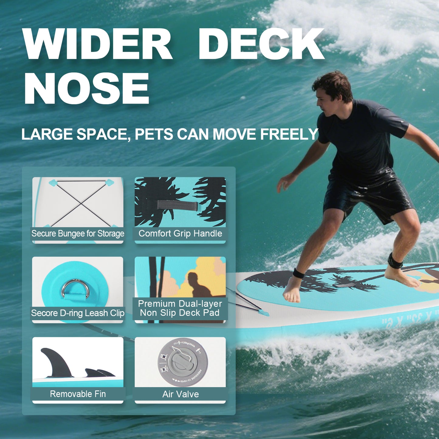 PORTABLE INFLATABLE STAND UP PADDLE BOARD | 10'6"×32"×6" DIMENSIONS | PREMIUM PVC MATERIAL | FULL KIT FOR ADULTS/YOUTH