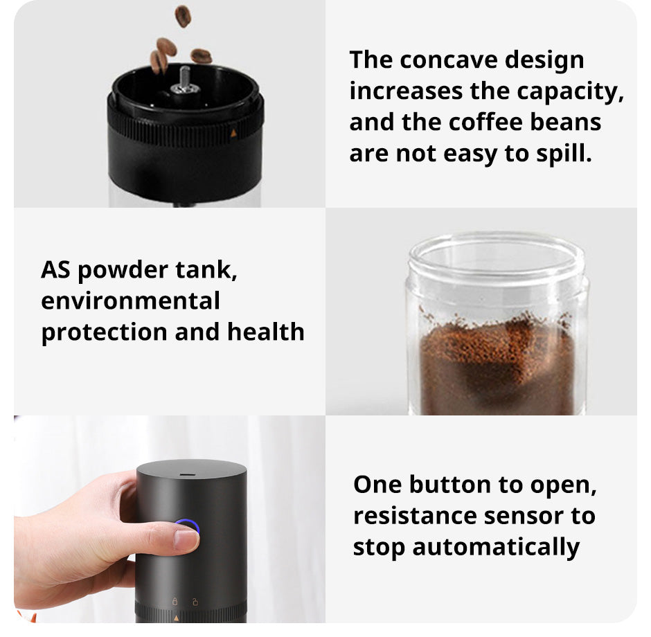 USB-Rechargeable Burr Coffee Grinder - Perfect Portability with Adjustable Settings & Easy Maintenance for Coffee Lovers