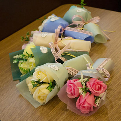 3 Heads Mini Artificial Rose Soap Bouquet | Hand-Held Valentine’s Gift | Gift Box Decor + Bath/Facial Soap