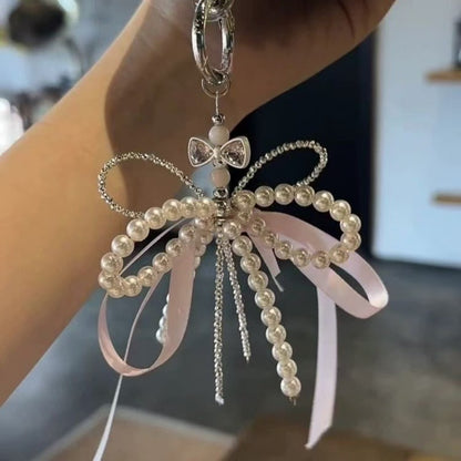 New Korean Fashion Sweet Pearl Bow Keychain | Ins Aesthetic Phone & Bag Pendant for Girls