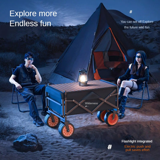 Electric camper outdoor camping folding cart camp power hand pull picnic trailer electric power