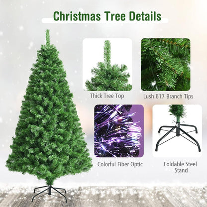 Pre-lit Artificial Christmas Tree, Premium Fiber Optic Christmas Tree, Holiday Spruce Xmas Tree with Solid Metal Stand