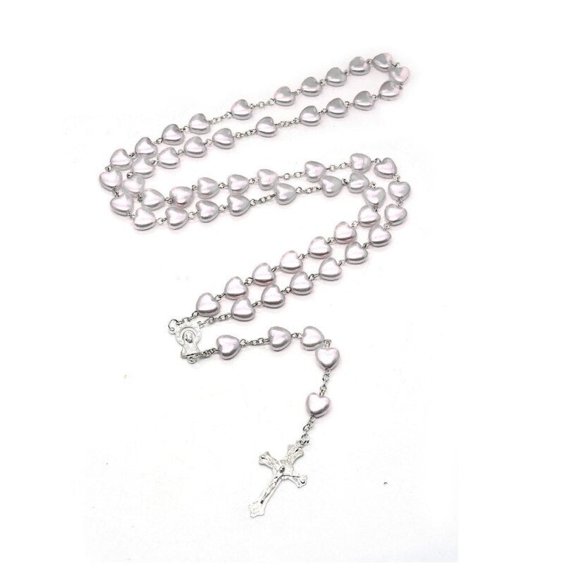 1pcs White Gold-plated Necklace Ladies Faith Cross Pink White Peach Heart Handmade Curved Needle Beads Combination Jewelry