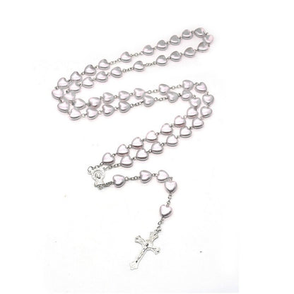 1pcs White Gold-plated Necklace Ladies Faith Cross Pink White Peach Heart Handmade Curved Needle Beads Combination Jewelry