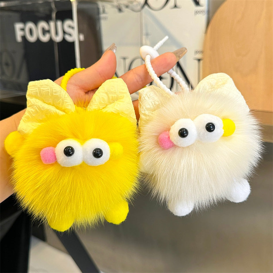 Natural Fox Fur Keychain Fluffy 2024 New Bow Coal Ball Keychain Beautiful Bag Accessories Women's Car Keychain