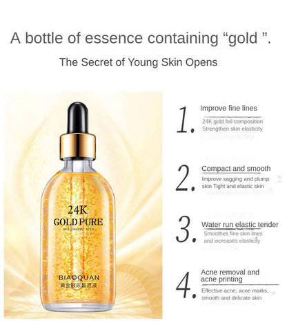 The 24K gold hyaluronic acid niacinamide facial essence is rich in collagen essence. It is anti - aging, can tighten the face, is used for skin care, and is an essence for hydrating and whitening.